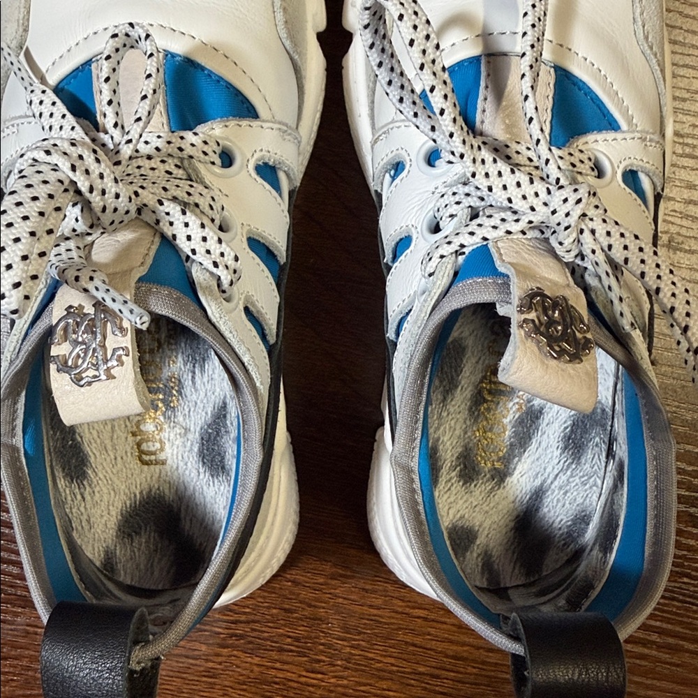 Roberto Cavalli Kids White Sneakers with Blue & Black Accents - Picture 9 of 11
